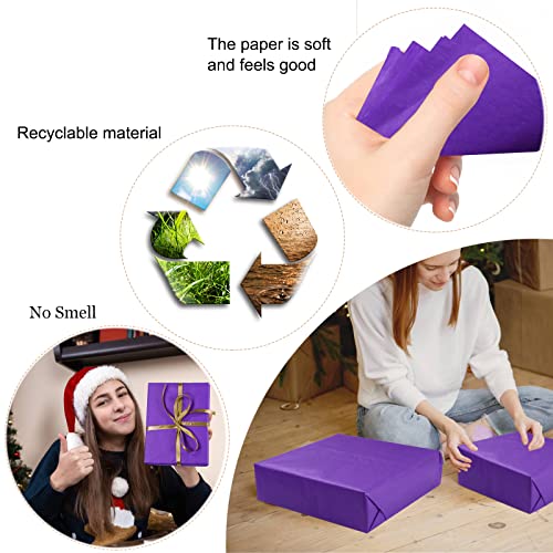 Image of 100 Sheets Purple Tissue Paper Artdly 14 x 20 Inches Purple Tissue Paper Bulk for Weddings Birthday DIY Project Wrapping Crafts Decor