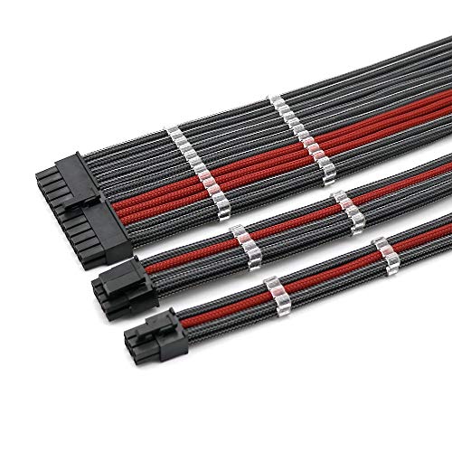 Angitu Basic Extension Cable Kit 1pcs 24Pin ATX 1pcs CPU EPS 8Pin 4+4Pin 1pcs GPU 6Pin PCI-E Power Extension Cable (200mm, Carbo