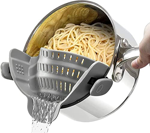 Leanockesa Clip On Strainer for Pots Pan Pasta Strainer, Silicone Food Strainer Hands-Free Pan Strainer, Clip-On Kitchen Food Strainer Kitchen Colander for Spaghetti, Pasta, Ground Beef
