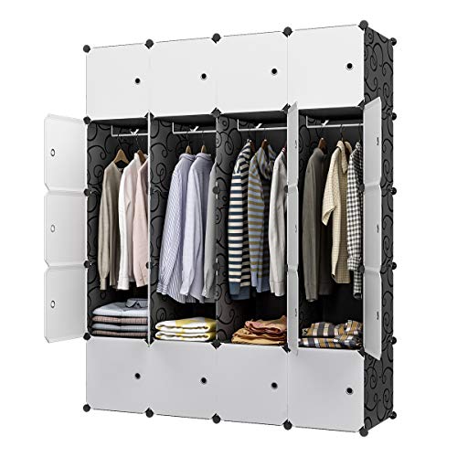 JYYG Portable Wardrobe Closets 14\"x18\" Depth Bedroom Armoire, Storage Organizer, 8 Cubes + 4 Hangers