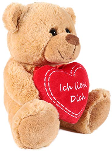 BRUBAKER Teddy Plüschbär mit Herz Rot - Ich Liebe Dich - 25 cm - Teddybär Plüschteddy Kuscheltier Schmusetier - Braun Hellbraun – Bild 3
