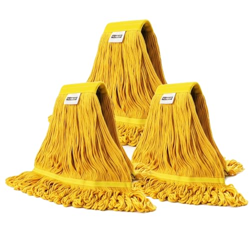 Image of Heavy Duty Wet Industrial Cleaning Mop Head - 21 oz Yellow mop Head Replacement Cotton Washable Industrial mop Heads Heavy Duty for Commercial & Home Cleaning(Yellow)