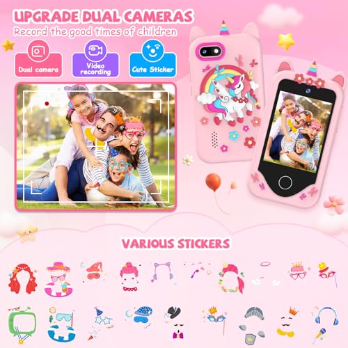 Image of Kids Smart Phone for Girls Gifts - Toddler Christmas Birthday Gift for Age 3 4 5 6 Year Old, Kids Cell Phone Toy with Touchscreen, Dual Cameras, Learning, Kid Mp3 Player, Games with 32 GB Card