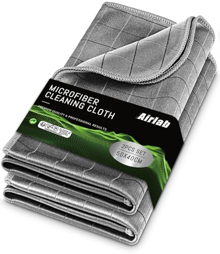 Airlab 2X Thickened Magic Carbon Cleaning Cloth 400 GSM, Glass Cloths for Windows Streak Free, Lint Free Microfibre Wipes for Polishing Car Windscreen Screen Dash Mirror Stainless Steel, 50x40 cm