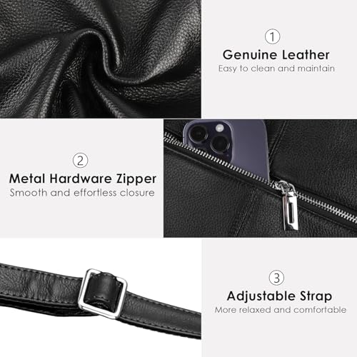 Image of MFFOR Genuine Leather Hobo Bags for Women,Large Tote Purses,Handbag | Slouchy design, Shoulder bag, 14.1*3.9*11inch, Adjustable strap, Large capacity, Secure closure