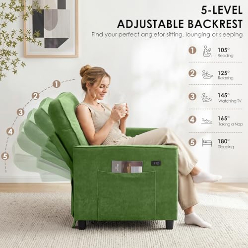 Image of Dreamzie 55'' 3 in 1 Convertible Sofa Bed with USB Charging Ports, Pull Out Couch with Adjustable Backrest and Side Pockets, Sleeper Sofa for Living Room, Apartment, RV, Easy Assembly - Green