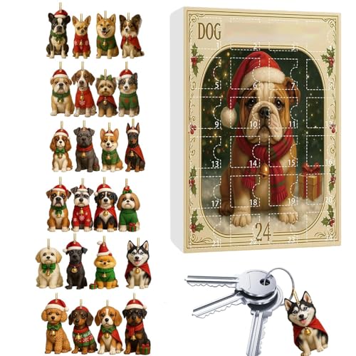 Calendario de Adviento de perro de Navidad 2025, calendario de adviento de mascotas 2025 con 24 figuras de perros, calendarios de cuenta regresiva de amantes de los perros para el set decor