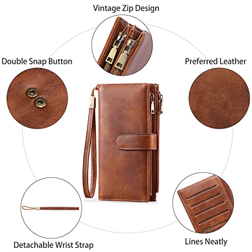 GOIACII Womens Wallets Large Capacity Credit Card Holder Rfid Wallet Women Double Zipper Pocket Leather Bifold Ladies Wristlet Clutch Wallet4