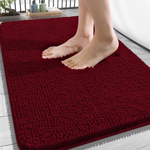 Image of OLANLY Bathroom Rugs 34x21, Extra Soft Absorbent Chenille Bath Rugs, Rubber Backing Quick Dry, Machine Washable Bath Mats for Bathroom Floor, Tub and Shower, Home Decor Accessories, Burgundy