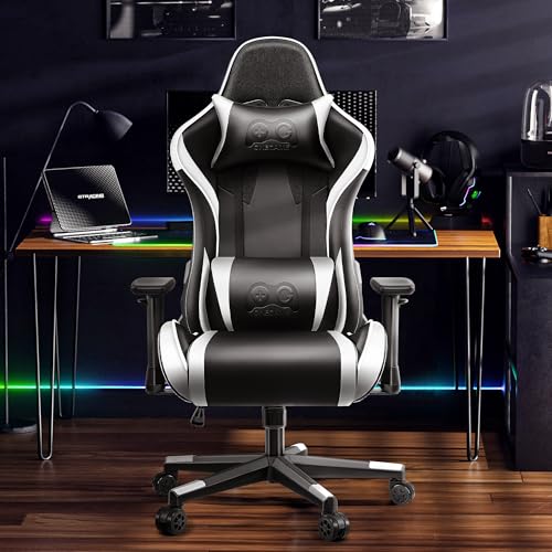 OneGame Gaming Sthul, Ergonomischer Computer Gamer Chair 3D Armrests Bürostuhl höhenverstellbar Drehstuhl mit Verstellbare hohe Rückenlehne 150KG, Weiß