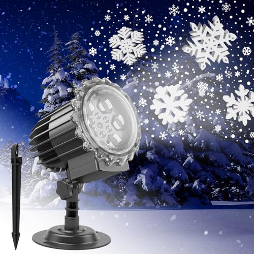 Updated Snowflake Projector Lights Outdoor 9Watts Super Brighter Snowfall Lamp Night Light Projection LED Christmas Projector Lights Waterproof for Xmas New Year