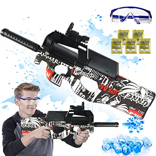 KUBLAI Electric Gel Ball Blaster Toy Gun, P90 Gel Bullet Shootgun with Water Beads and Goggles, High Performance Assembled Automatic Rifle for Outdoor Activities Shooting Game,Gift for Adults Boys