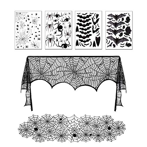 HALOVIE Set di 3 Decorazioni per Halloween Runner Tavola, Halloween Adesivi Ragnatela, Sciarpa per Camino, Halloween Decorazioni per Casa Festa