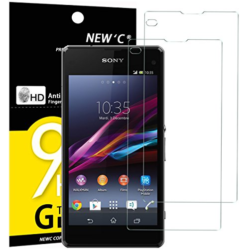 NEW'C 2 Unidades, Protector de Pantalla para Sony Xperia Z1 Compact, Mini, Antiarañazos, Antihuellas, Sin Burbujas, Dureza 9H, 0.33 mm Ultra Transparente, Vidrio Templado Ultra Resistente