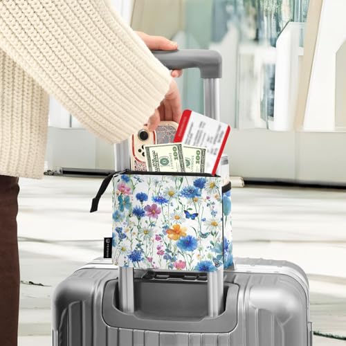 Image of Luggage Cup Holder for Suitcases Free Hands Suitcase Cup Holder Travel Luggage Drink Holder Portable Luggage Cup Caddy Bag Carrier with Handle Watercolor Cornflower Daisy