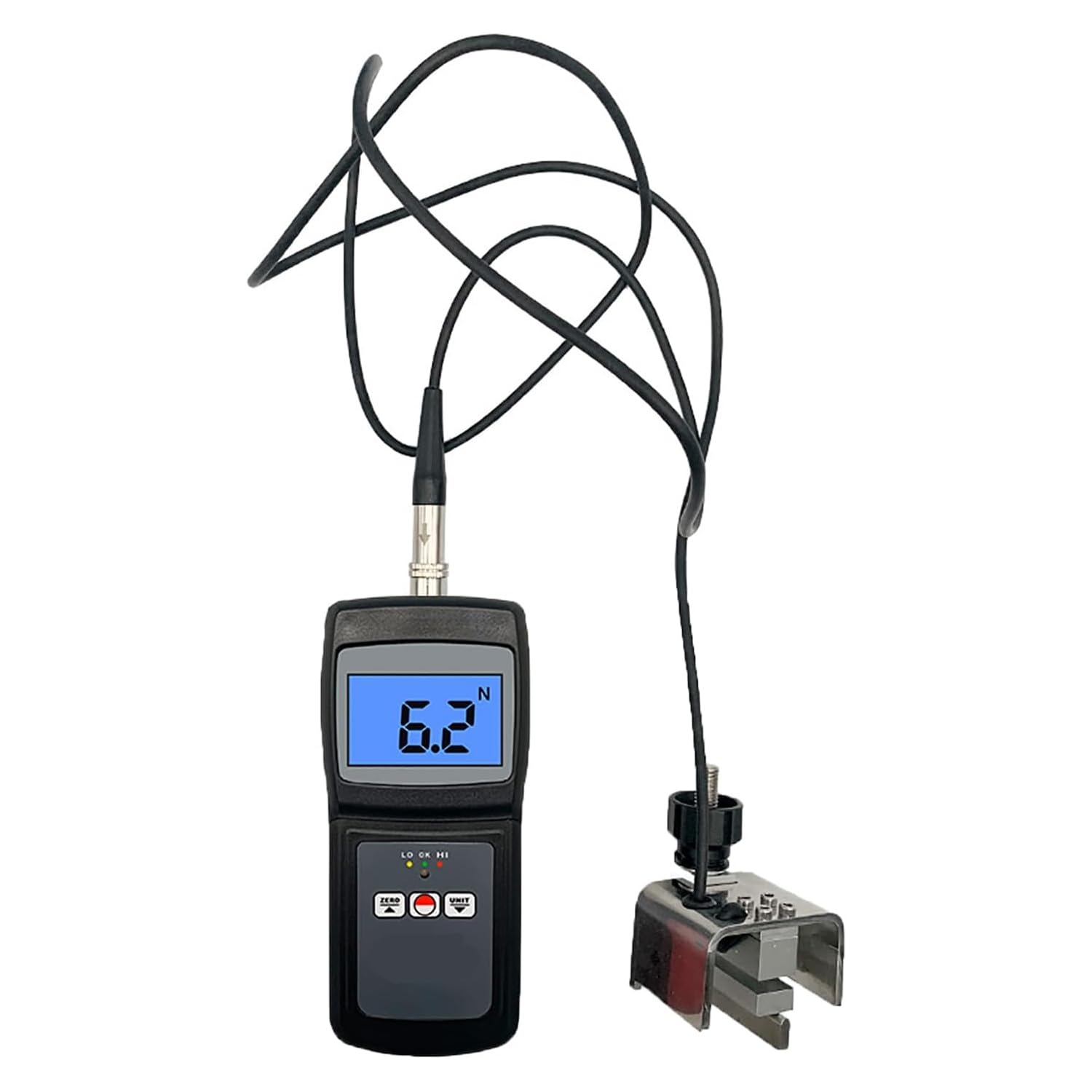 Medidor de tensión de correas, rango de tensión de 0-750 N, con alarma sonora y luminosa, conector USB para datos, apagado automático, para correas multirranuras, correas trapezoidales y correas síncr