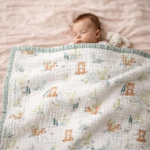 Image of 100% Cotton 6-Layer Muslin Baby Blanket | Super Soft, Breathable & All Seasons Multipurpose Blanket for Babies (Squirrel)