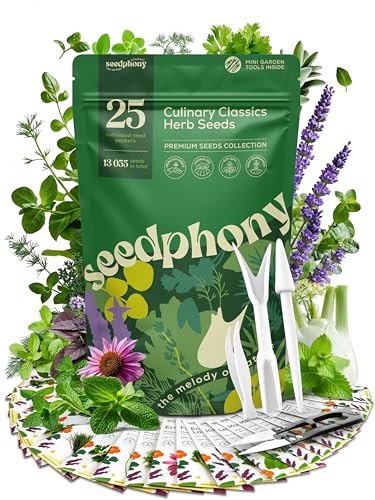25 Culinary Herb Seeds Variety Pack - 13,055+ Non-GMO Heirloom Herbs Seeds for Planting Indoor & Outdoor: Rosemary, Basil, Catnip, Cilantro, Dill, Parsley, Oregano, Thyme, Mint, Tarragon, Lavender