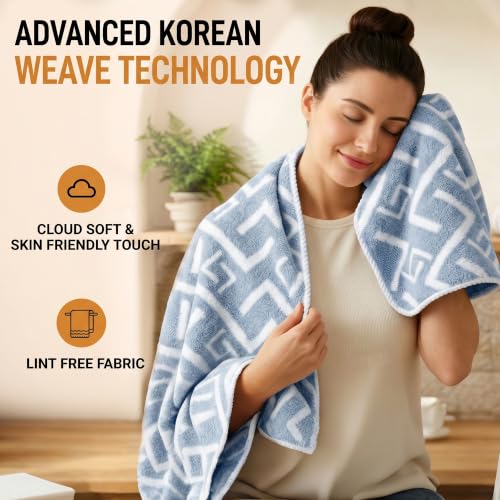 Image of Story@Home K-Cloud Luxury Bath Towel Set for Gifting, Microfiber Towels, 500 GSM, Ultra Soft, Quick Dry, 3X More Absorbent Than Cotton Towels, 1 Bath Towel & 2 Hand Towels, Gift Box, Set of 3-Ice Blue