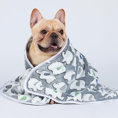 Image of 1 Pack 3 Blankets Super Soft Fluffy Premium Cute Elephant Pattern Pet Blanket Flannel Throw for Dog Puppy Cat Dark Grey Large(41x31 inch)
