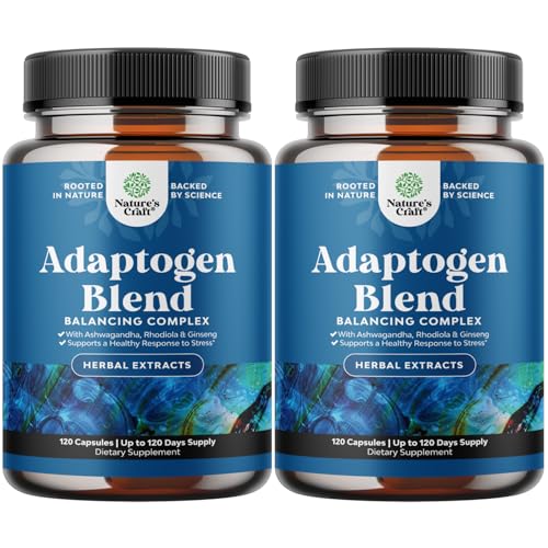 Herbal Adaptogen Mood Support Supplement - Calming Adaptogens Supplement for Stress & Cortisol Management with Ashwagandha Rhodiola Rosea & Maca Root - Vegan & Daytime Friendly - 120 Count - 2 Pack