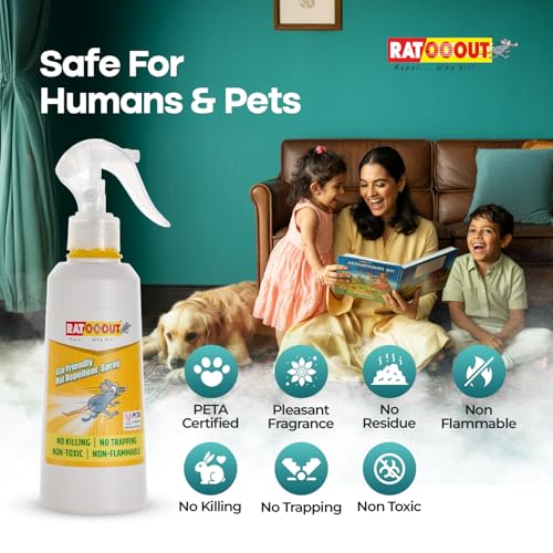 Image of India's 1st Smell Based Rat Repellent Spray, Natural Essential Oils Based Barrier Drives Rats Out & Blocks Re-Entry, Non-Toxic, Kid & Pet Safe for Home, Kitchen, Car Engine, Warehouse, 350ml