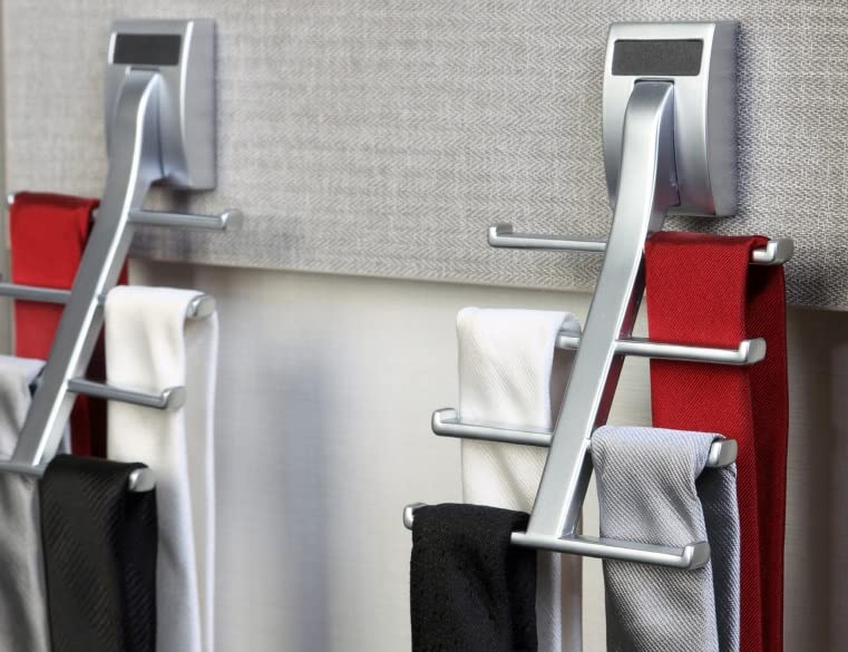 TAG Hardware Premium Space Saving Eight Tie Storage Hook Cleat Mount Organizer Rack for Home and Business (MATT Aluminum)