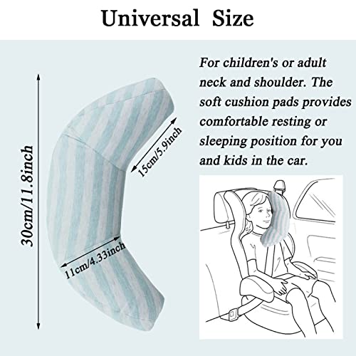 Image of Car Seat Travel Pillow Neck Support Cushion Pad for Kids, WenMei Super Soft Headrest Shoulder Pad in Car, Universal Safety Belt Sleeping Pillow for Children Adults, Compatible with All Cars (Green)