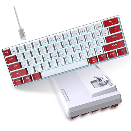 Image of Snpurdiri Wired 60% Mechanical Gaming Keyboard (Red-White, Red Switches) | White LED Backlit Ultra-Compact Mini Office Keyboard for Windows Laptop PC Mac