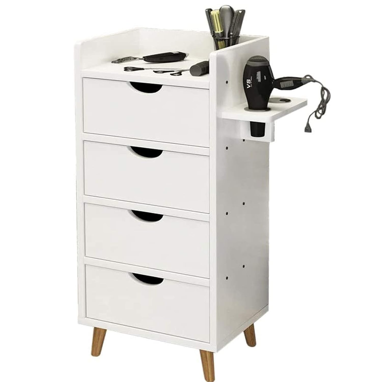 Salon Beauty Storage Cabinet Hair Salon Furniture,Barber Shop Furniture Free Standing,Hair Salon Storage Cabinet Organizer with 4 Drawers and 2 Hairdryer Holder (White) : Beauty & Personal Care