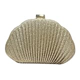 ZCABYBD Borsetta Sera Pochette A Righe Lucide Forma di Conchiglia Verde Menta, Borsa da Donna Scatola alla Moda, Semplice Ed Elegante-Oro