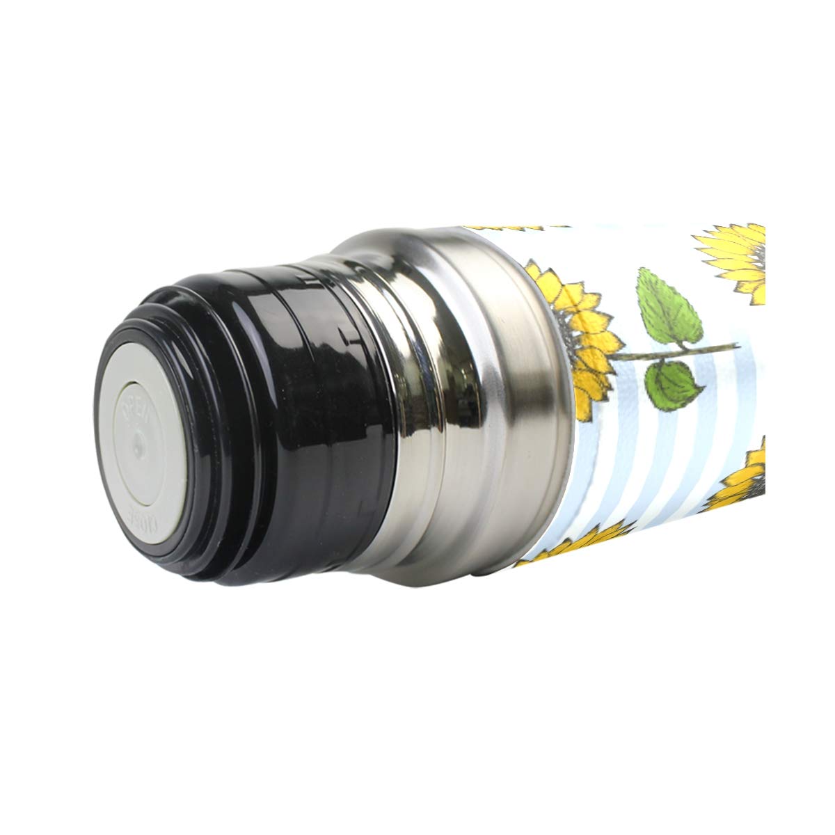 Taza de viaje de acero inoxidable con aislamiento al vacío, doble pared, a prueba de fugas, diseño de girasoles, estampado a rayas azules, con estampado personalizado de piel auténtica, 500 ml