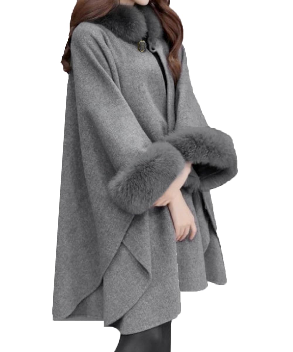 Amazon | [miniministore] ファー付きケープコート レディース 韓国