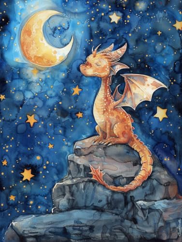 Kit broderie point de croix dragon lune 11CT pré-imprimé 40x50 cm Walluminati