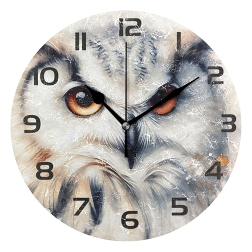 Flradish Realistic Owl Portrait Wall Clock, 10 Inch Silent Non-Ticking Round Wall Clock Battery Oper