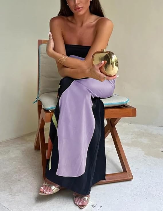 ANKOMINA Women's Summer Floral Printed Strapless Tube Maxi Dress Sexy Off Shoulder Backless Loose Beach Long Dresses - Image 4