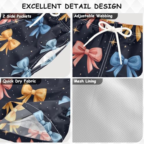 Pigsaly Boys Swim Trunks Blue Pink Cute Ribbon Bow Boys Board Shorts Swimsuit Swimwear Summer Bathing Suit XS3