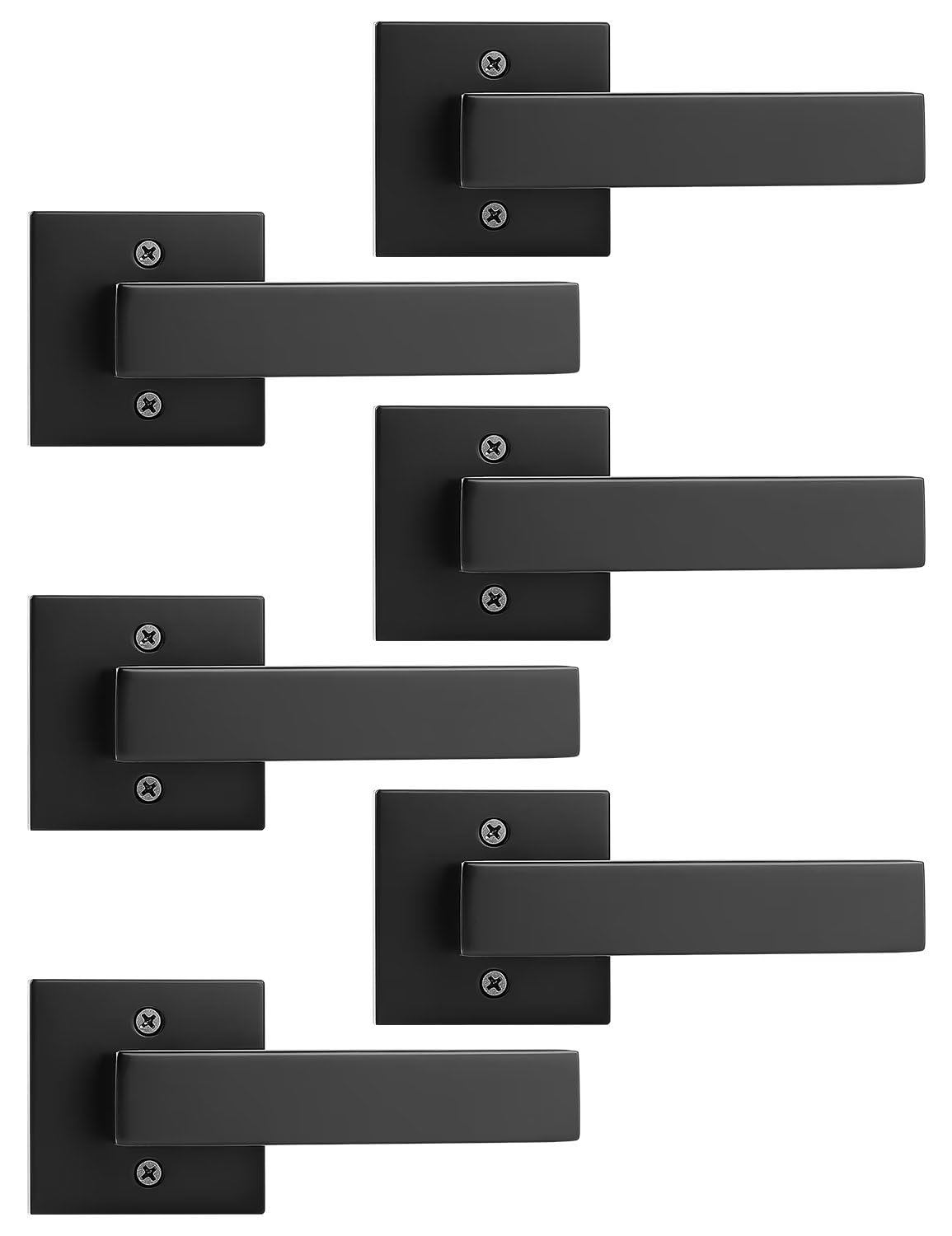 Tinewa 6 Pack Dummy Door Handles for Left Hand and Right Hand, Square Black Door Konbs for Closets, Non-Turning Single Side Pull