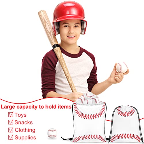 durony 15 Pieces Baseball Drawstring String Bag Sports Backpack Ball Drawstring Party Favor Bags for Sports Storage Travel Gym - Thumbnail 6