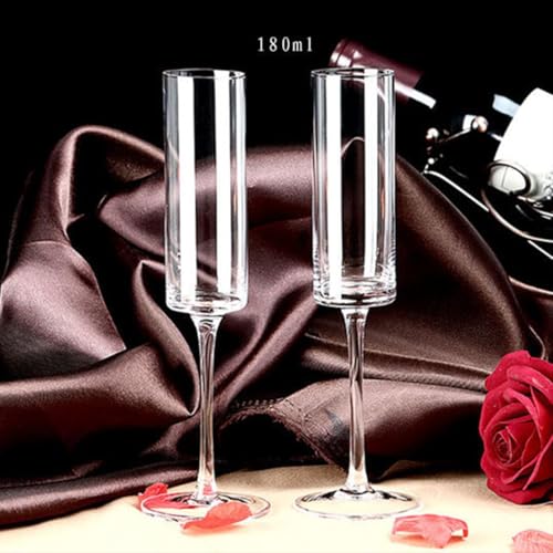 Image of Champagne Flutes Wine Glasses 200ml, Set of 2 Long Wine, Burgundy Clear Glasses with Stem for Wedding Anniversary, Birthday, Gift (RKT-03, Set of 2)