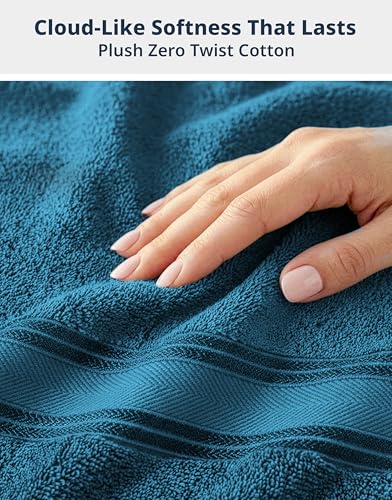 Image of LANE LINEN 100% Cotton 4 Pack Bath Towels Set (28 inchx54 inch) - Zero Twist, Large Cotton Towels for Bathroom - Quick Dry, Soft & Absorbent Bath Towel Set - Pre Shrunk, Wide Variety of Colors - Sea Port