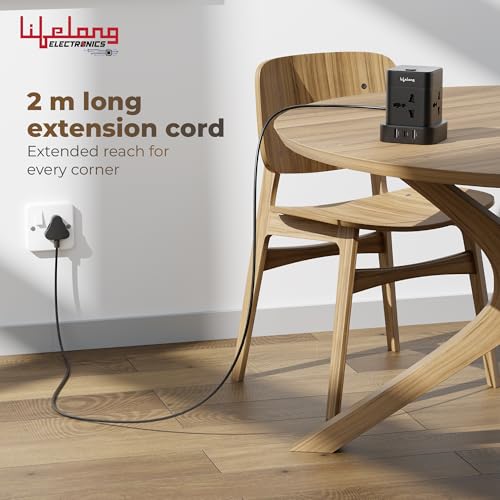 Image of Lifelong Electronics Extension Board 7-in-1 with Switch | 4 AC Sockets + 3 USB Ports (2 Type A + 1 Type C) | Overload Protection | Desk Accessories & Multiplug Gadget | 2M Cord (Model: Cube)