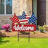 JarThenaAMCS Patriotic Metal Garden Stakes Vintage 4th of July Star Decorative Lawn Sign Welcome Yard Sign for Independence Day Home Outside Lawn Porch Decor