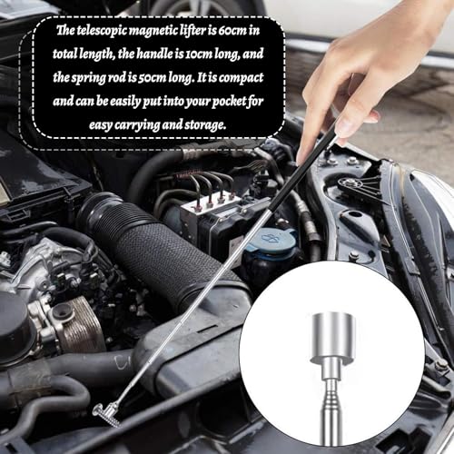 WQNNQW 3 Stück Magnet Stabmagnet, Extra Stark, Teleskopmagnet, Biegbar, Schwarz, Stahl, Zylindrisch, Werkstatt, Auto, Büro, Garage