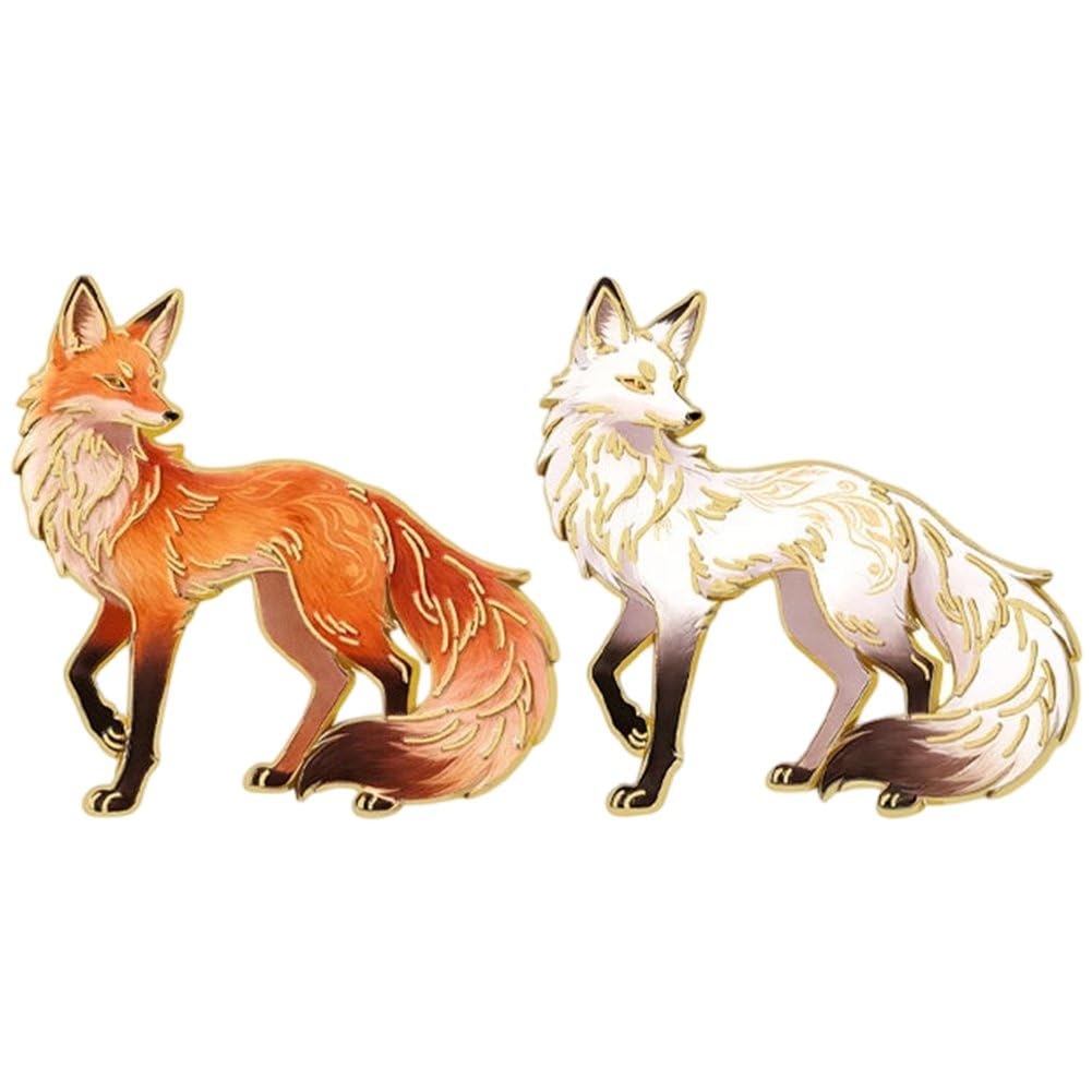 Sslvya 2 Pcs Fox Brooches Pin Cartoon Fox Lapel Pin Enamel Animal Brooch Pins Badge for Women Men Birthday Jewelry Gift