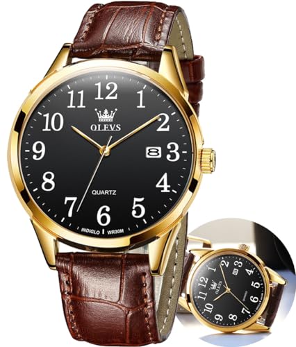 Image of Thin Men's Watch With Blue /White /Black Dial, Leather Band in Black /Yellow /Brown, Simple Business Style, Date Display, Waterproof Quartz Casual Timepiece