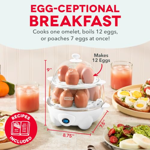 Dash Deluxe Egg Cooker - Boiler, Poacher & Steamer - Includes Measuring & Recipe Guide - Dishwasher Safe - BPA Free - Holds 12 Eggs, White
