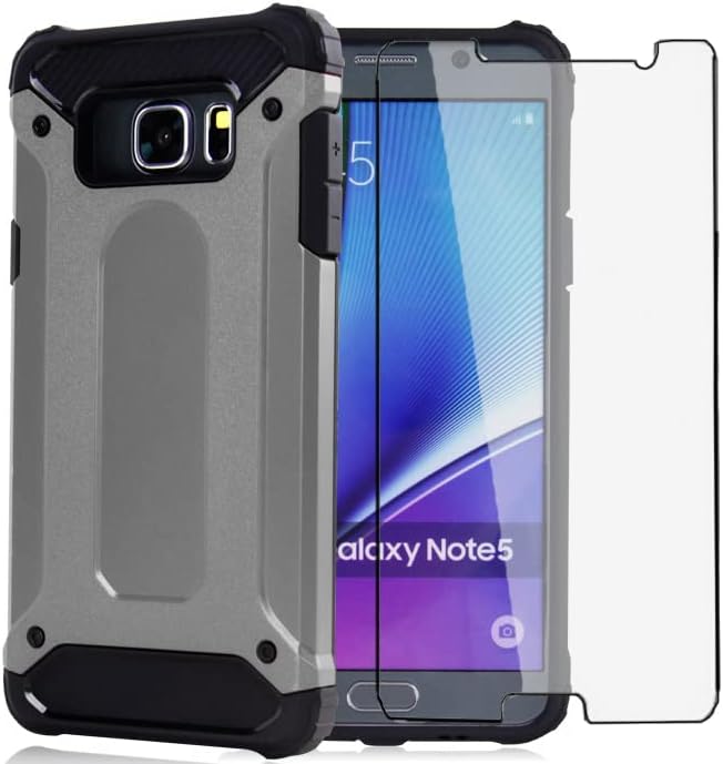 - Asuwish Phone Case for Samsung Galaxy Note 5 with Tempered Glass Screen Protector Cover and Slim Rugged Hybrid Dual Layer Cell Accessories Protective Glaxay Note5 Gaxaly Notes 5s Five Women Men Grey