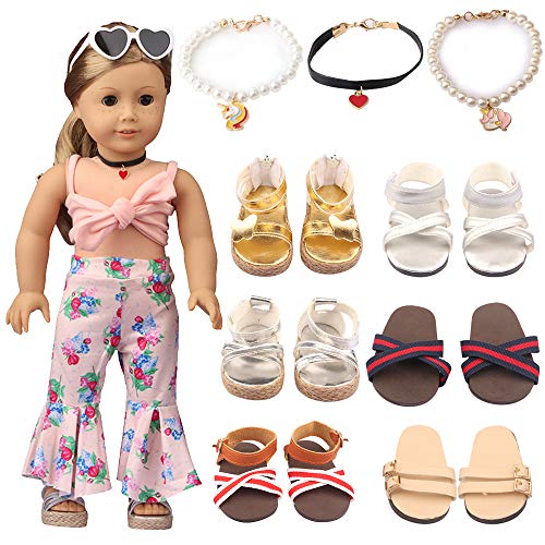 Shih Tzu 9 Set 18 inch Doll Shoes American Girl Doll Accessories 6 Pairs of Shoes + 3 Necklaces Suitable for American Girl Doll Sandals or Slippers and Accessories - Thumbnail 7
