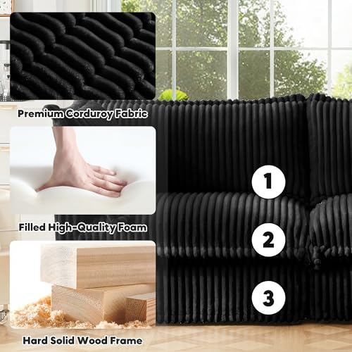 Sillón Oversized Corduroy Negro Cómodo miniatura 3